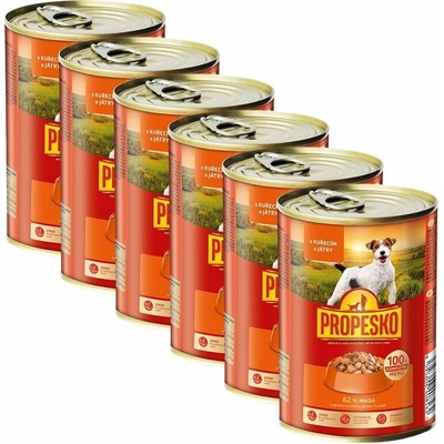 Propesko Dog kura-pečeň v omáčke 6 x 415 g