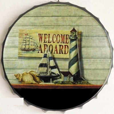 Vrchnák plechová ceduľa Welcome Aboard - ceduľa 35cm x 35cm Plechová tabuľa