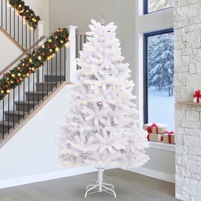 vidaXL Изкуствено коледно дърво с хингед Бяло 300 cm PVC и стомана (3426632)