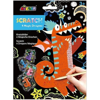 Škrabacie obrázky Drak 4ks