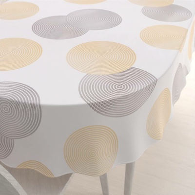 Biante Sametový oválný ubrus Tamara TMR-023 Žluté a šedé designové kruhy na smetanovém 100x160 cm