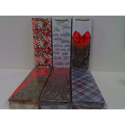 PAW Metalic Mini Stars, vianočná darčeková taška na fľašu, rozmer 12x37x11,5cm, rôzne farby a motívy