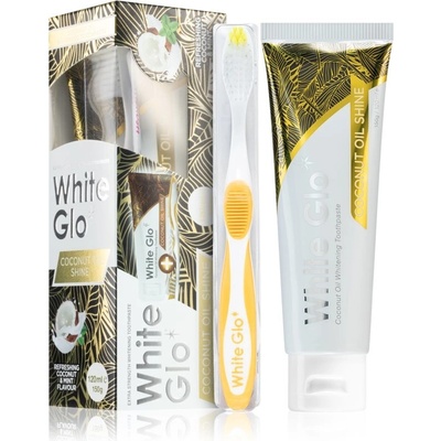 White Glo Coconut Oil Shine bieliaca pasta 150 g + kefka Coconut and Mint Flavour darčeková sada