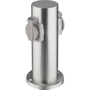 Solight PG10 - Външен стълб с 2 гнезда 230V IP44, мат хром, кръгъл (SL1487)