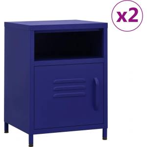 vidaXL Нощни шкафчета, 2 бр, нейви синьо, 35х35х51 см, стомана (3095215)