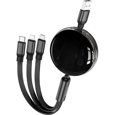 Hoco X78 navíjecí USB 3v1 Apple Lightning, Micro USB, USB-C, 2A, 1m, černý