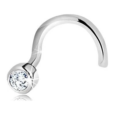 Šperky Eshop Zahnutý piercing do nosu z bílého 14K zlata kulatý čirý zirkon v objímce S1GG150.10
