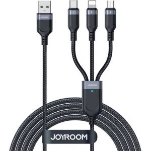 JOYROOM S-A18 кабел 3 в 1 USB - Type-C/Lightning/microUSB, 120 см, ЧЕРЕН (S-A18-NEW)