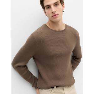 Marks & Spencer Елегантен пуловер с о-образен деколте от памучна смес Marks & Spencer кафява Marks & Spencer | Kafyav | МЪЖЕ | M REG
