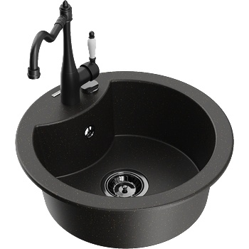 Mexen Diego гранитна кухненска мивка с 1 отделение и кухненски смесител Carla, черен/златен металик - 6512-75-670700-70-B (6512-75-670700-70-B)