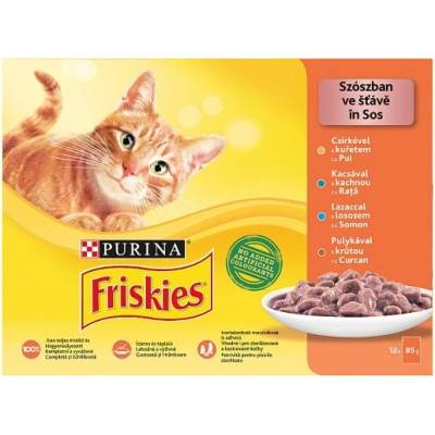 Friskies kura, kačica, losos, morka v šťave 12 × 85 g