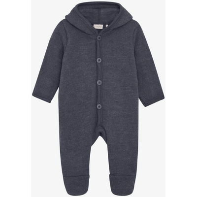 Merino overal celotělový s kapucí s oušky na knoflíky šedý Odyssey Gray Melange Fixoni
