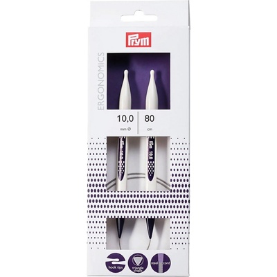 Prym pletací jehlice PRYM ERGO 215813, ergonomické plastové, kruhové, 1 kus, délka 80cm, velikost 10mm