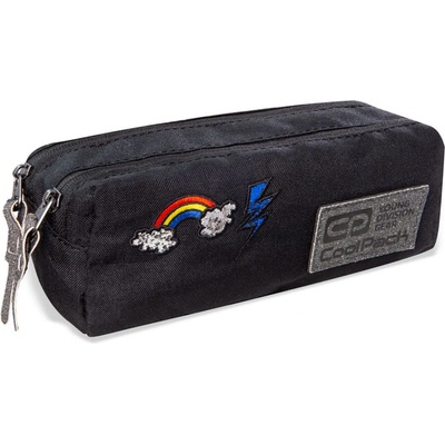 COOLPACK Правоъгълен ученически несесер Cool Pack Edge - Sparkling Badges, Black, с 2 ципа (B69084)