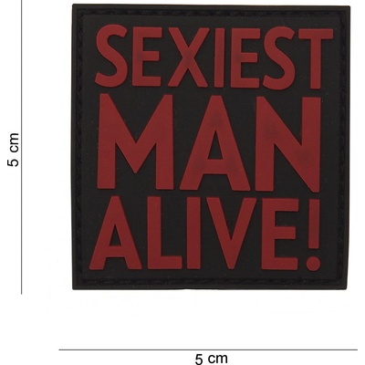 Gumová nášivka 101 Inc nápis Sexiest Man Alive - čierna-červená