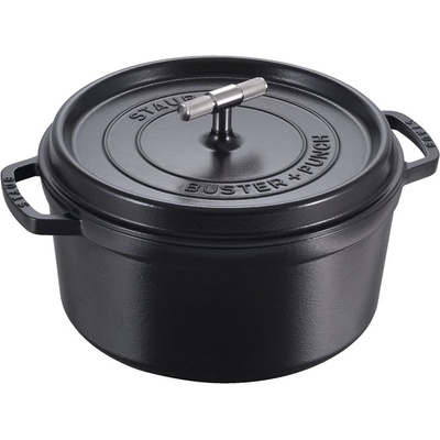 Staub Buster kulatý 28 cm 6,7 l černý s mosazným madlem