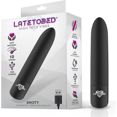 LATETOBED Shoty Vibrating Bullet USB 10 Speeds Powerful Motor Black