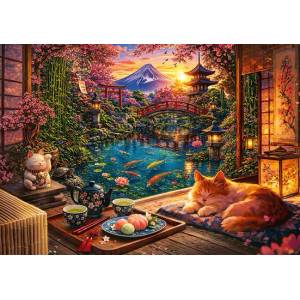 Trefl - Puzzle Cat in the sakura garden - 1 000 piese