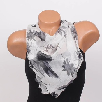 Image 1 of Елегантно фишу в бяло със сиви цветя