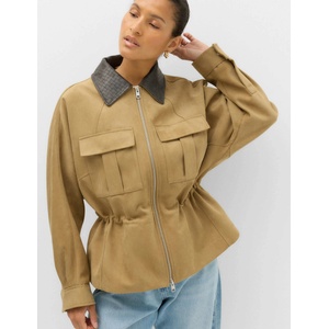 Marks & Spencer Кожено (набръчкано) функционално яке с яка и волан peplum Marks & Spencer кафяво Marks & Spencer | Kafyav | ЖЕНИ | M