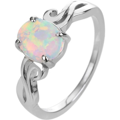 Bealio stříbrný prsten s ornamenty SOLITÉR bílý OPÁL 03 12530 3311