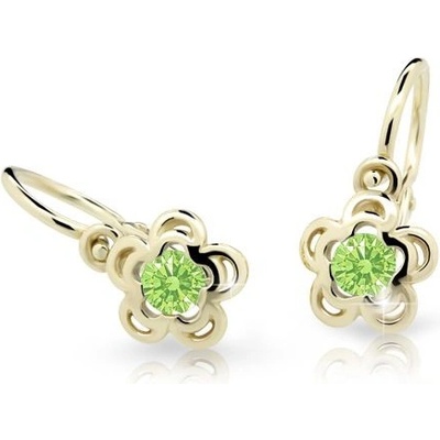 Danfil dětské náušnice kytičky C2204 ze žlutého zlata s kamínkem Peridot Green zapínání brizura