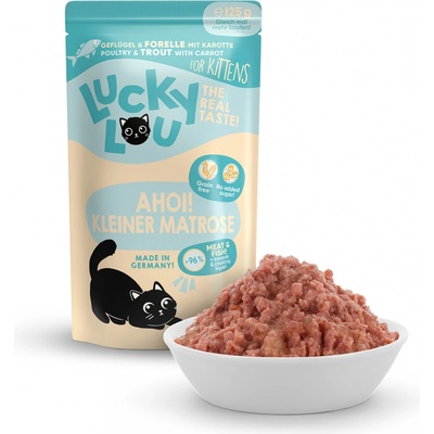 LUCKY LOU Lifestage Kitten Hydina a Pstruh 125 g