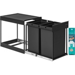 SONGMICS kitchen trash can, trash separation system for base cabinet, 2 x 20 L, trash can with 2 compartments, extendable, steel frame, ABS lid, ink black LTB951B01 (LTB951B01)