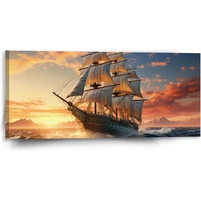 Sablio Obraz Plachetnice ve vlnách při východu slunce - 110x50 cm