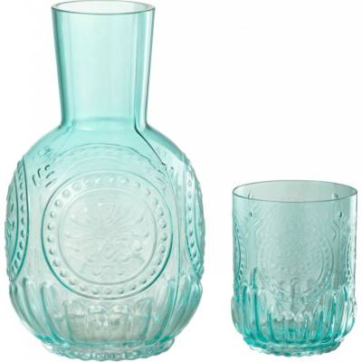 Skleněná tyrkysová sada karafa a sklenice Maya – 11*11*21,5 cm / 750ml - J-Line by Jolipa