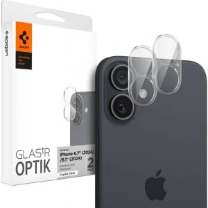 Spigen 2 броя стъклени протектори за камера на iPhone 16 / 16 Plus от Spigen Optik Glas. TR - Прозрачни (8809971228657)