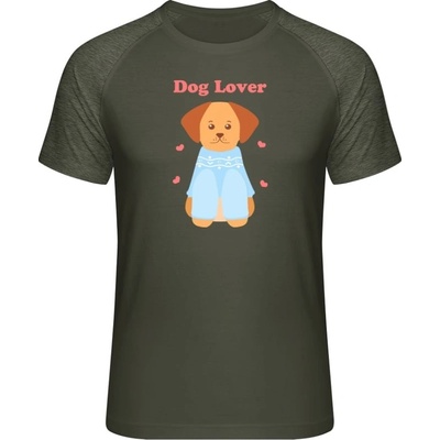 Mymate predĺžené tričko MY111 Nápis Dog Lover a psík olive heather olive