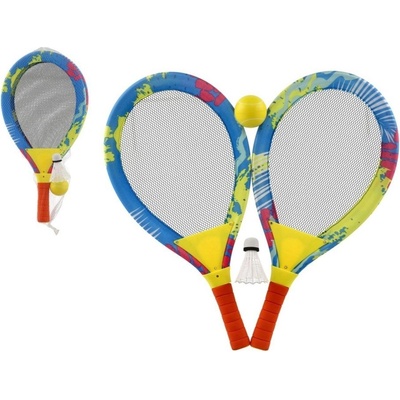 Teddies Plážová sada pálky 2ks kov/plast 28x55cm s míčkem s košíčkem barevné v síťce