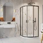 Radaway Комплект душ кабина Alienta Black A 80x80 см, бяло душ корито Rodos A Compact и черен сифон за душ корито (202401)