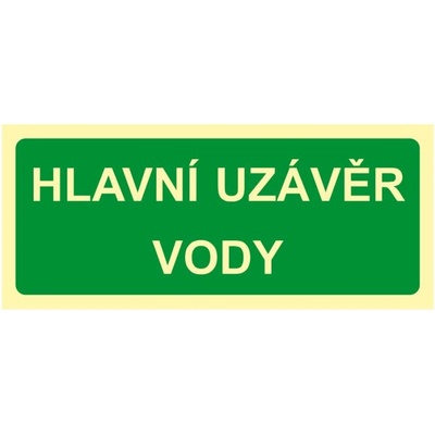 Fotoluminiscenční značka - Hlavní uzávěr vody, fólie 21 x 9 cm