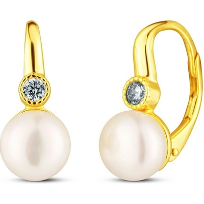 JwL Luxury Pearls Slušivé pozlátené náušnice s perlami a zirkónmi JL0851