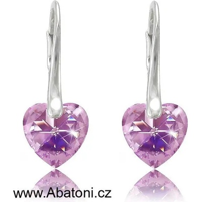 Swarovski Elements Heart krystal stříbrné náušnice visací fialové srdce srdíčka 31125.3 Violet fialová velmi světlá lila