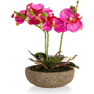 HOME DECOR květina umělá FUCHSIE v betonovém květináči v.21,5cm