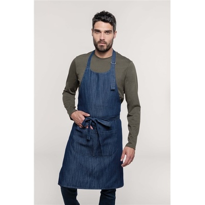Kariban K885 zástěra s laclem a kapsou denim UX