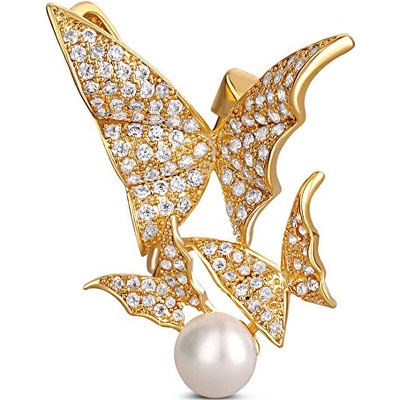 JwL Luxury Pearls pozlátená brošňa s pravou perlou motýle JL0630