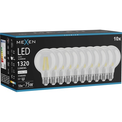 Mexen Vintis 10x LED нажежаема жичка E27, G80, 10W, Неутрална - 4000K, 1320 lm, прозрачен (L155-E27-1040-00x10)