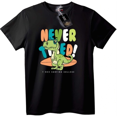 NOONEBRAND Тениска T-Rex Сърфира Никога Неуморен - 2XL, Black