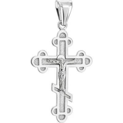 Argento Strieborný prívesok pravoslávny krížik s Kristom textúrovaný povrch 86143