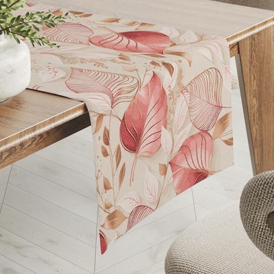 Biante Dekorační běhoun Leona LN-172 Růžovo-vínové listy na režném 20x180 cm