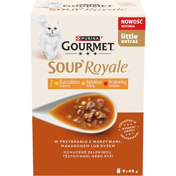 Gourmet Soup Royale Храна за възрастни котки с пиле, пуйка и говеждо месо 6 x 45 г