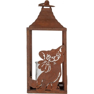 Hnědá kovová lampa s reliéfem kočičky – 15x15x37 cm