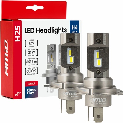 AMIO LED H4/H19 2 × 18 W – biela (pätica P43t), sada 2 ks LEDH4B6S