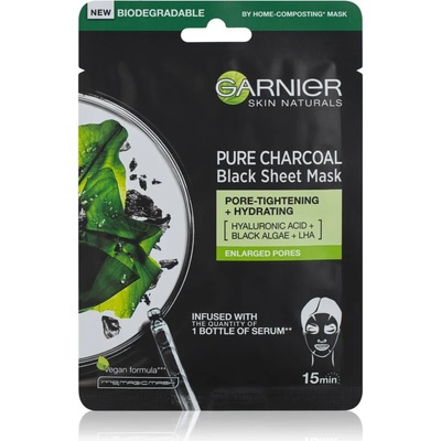 Garnier Skin Naturals Pure Charcoal черна платнена маска с екстракт от морски водорасли 28 гр