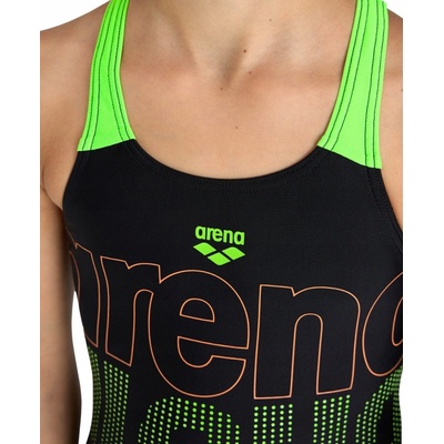 Arena Girls Swimsuit V Back Graphic Black/Soft Green