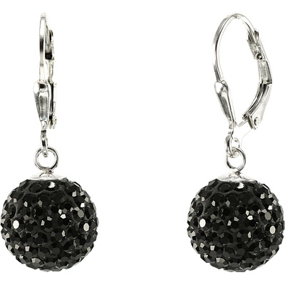 Šperky Nina Stříbrné visací náušnice s černými třpytivými koulemi 12 mm 925/1000 – ns ag kam H 157
